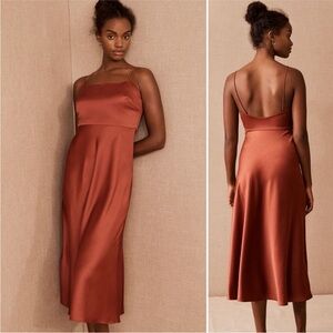 BHLDN Orange Midi Dress with Elegant Silhouette